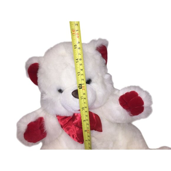 Fluffy White Stuffed VALENTINE'S DAY BEAR Plush RED Bow 16" Tall - Picture 9 of 10